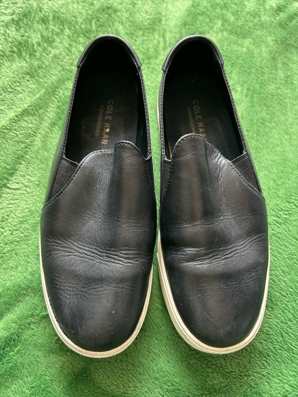 Cole Haan Black Leather Slip-On Loafers with Cream Soles